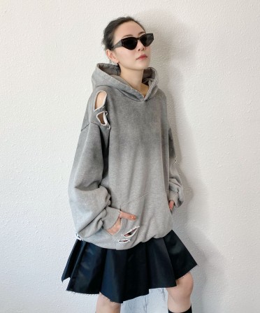 Grey Dirty Paint Hoodie #250105